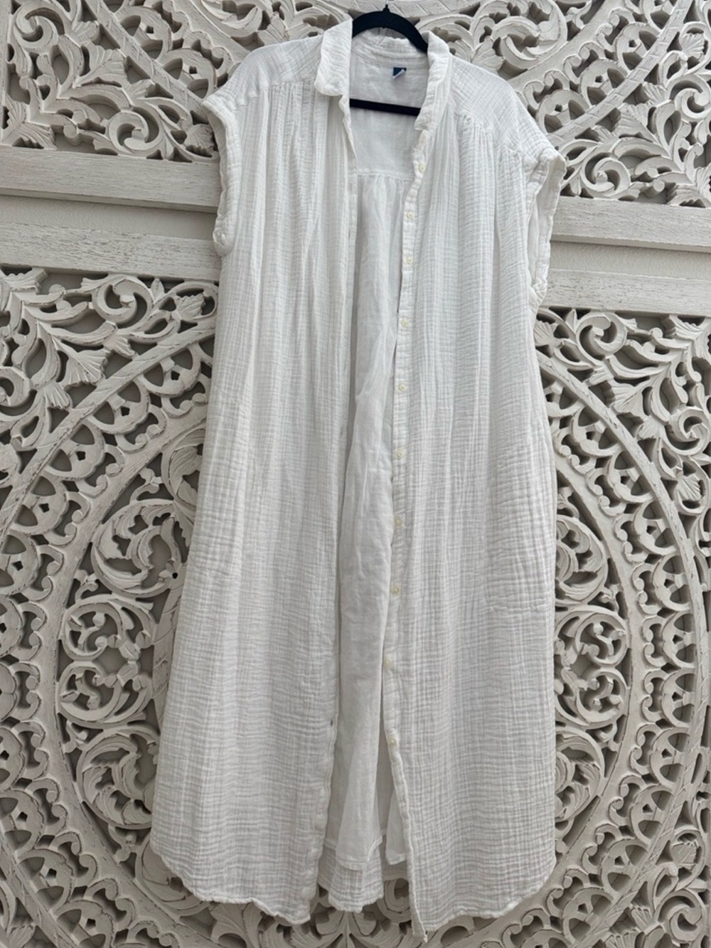 Old Navy 100% Cotton Gauze White Button-Front Midi Dress